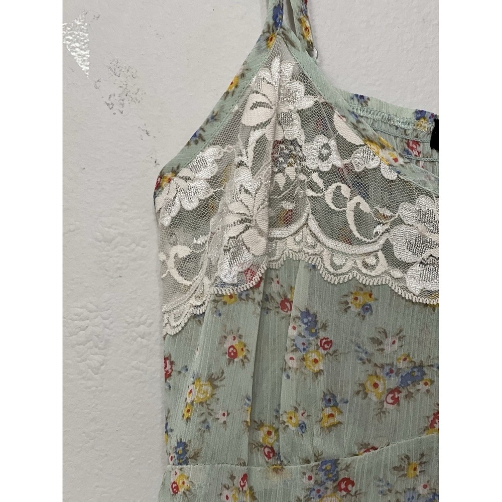 Living Doll Los Angeles Floral Lace Trim Camisole Top Sage Green Smocked Small - Picture 7 of 16